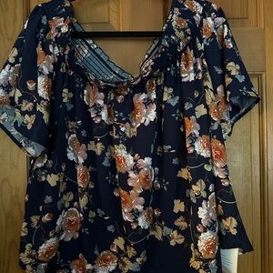 Off the shoulder navy floral blouse